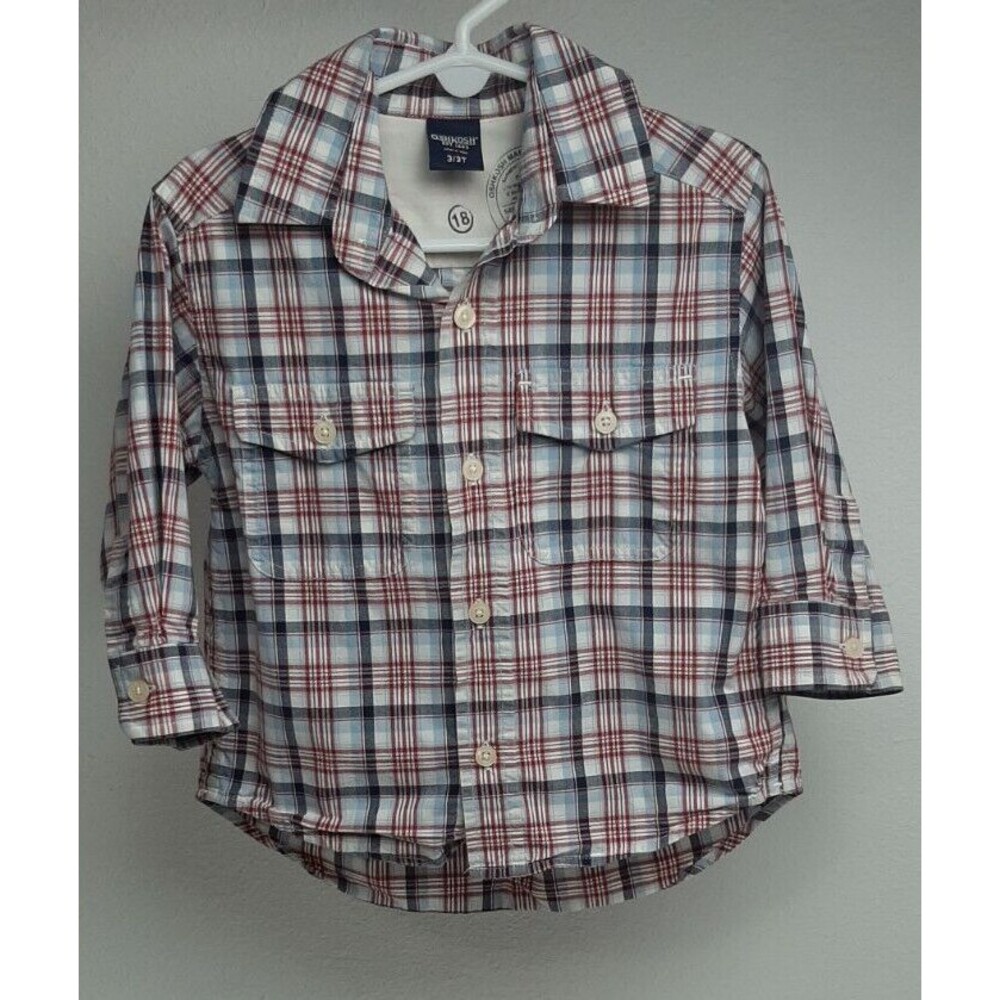 Oshkosh Boy's 3T Long Sleeve Plaid Button-Up Shirt